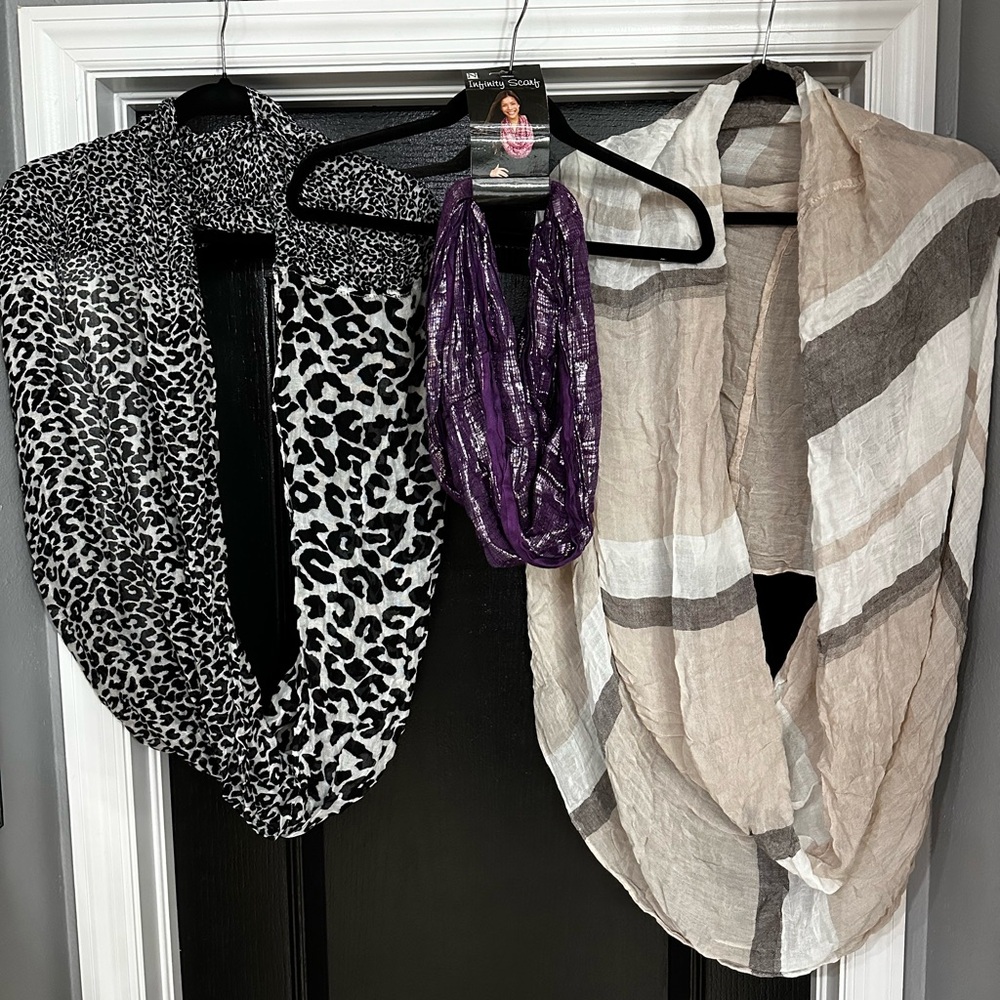 Leopard Print and Striped Infinity Scarves Set